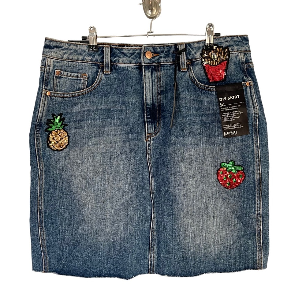 NWT Buffalo David Bitton denim embroidered sequin mini skirt sz 32